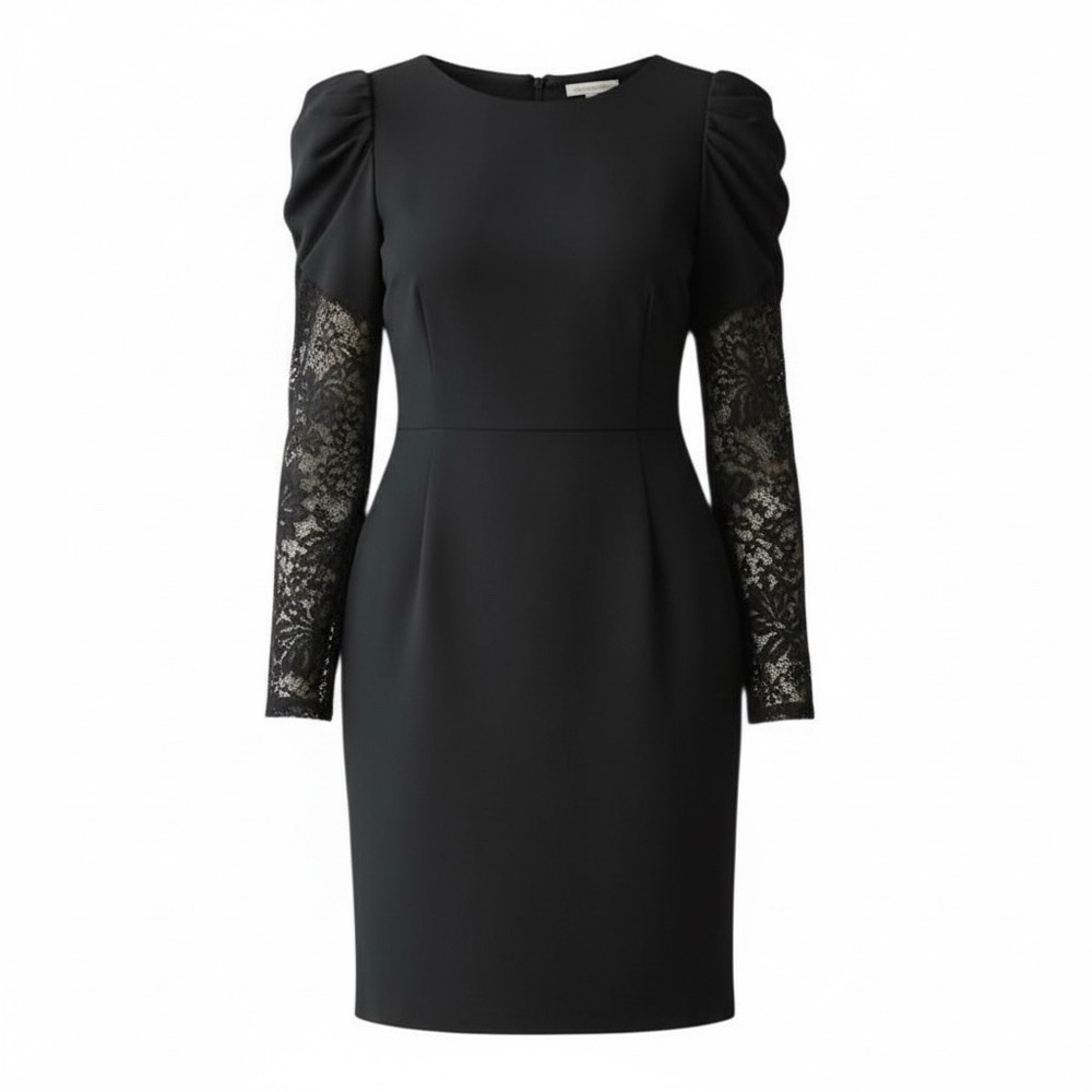 Betsey Johnson 10 Black Dress Puff Lace Sleeve‎ Witchy Vamp Goth Dark Romantic
